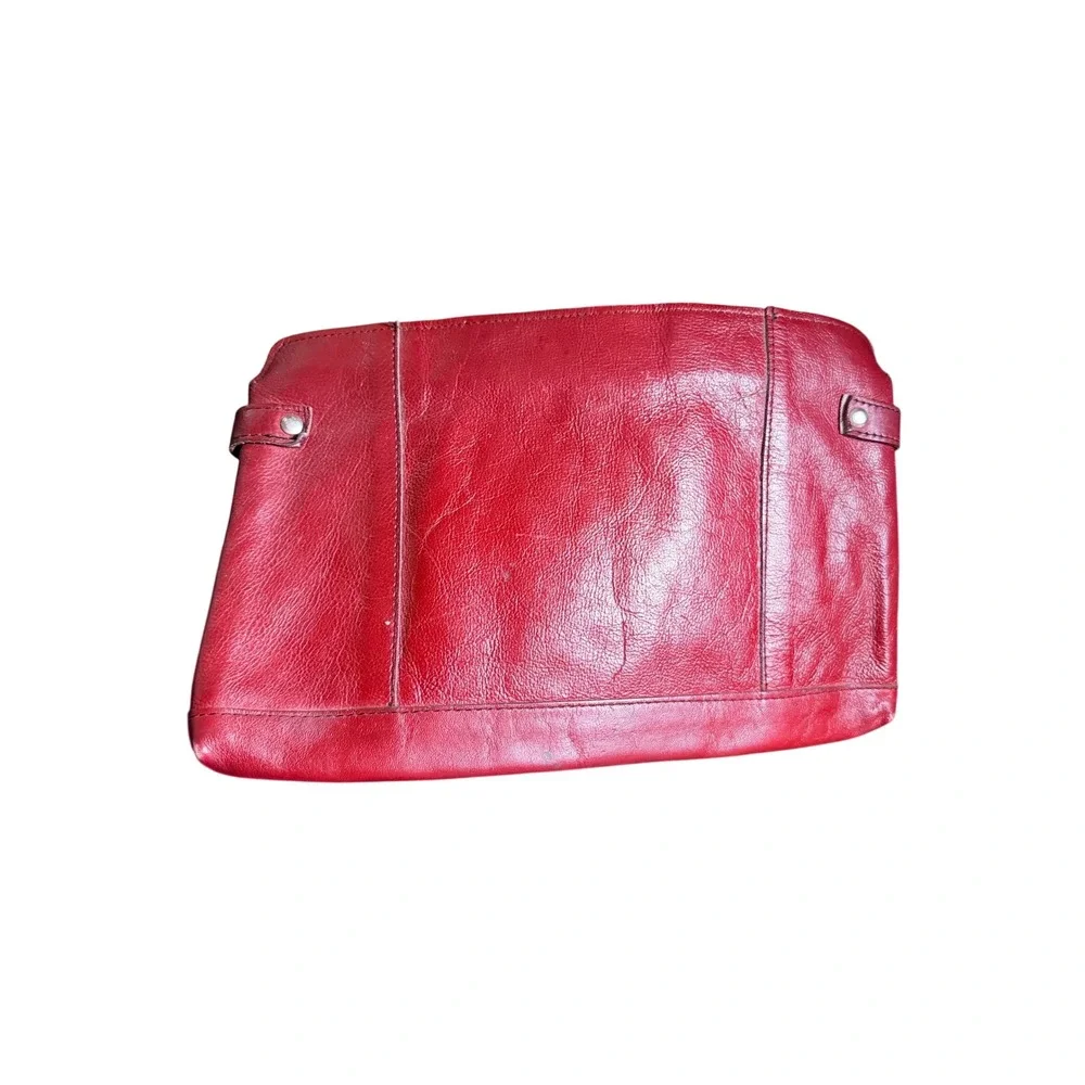 Vintage Burgundy Leather Wristlet Clutch Bag Made in Brazil Buckle Detail Red